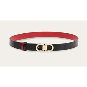 Salvatore Ferragamo Womens Adjustable Reversible Leather Belt Black Red Gold